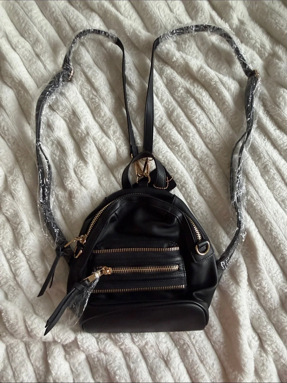 Mini Black Backpack with Gold Zippers